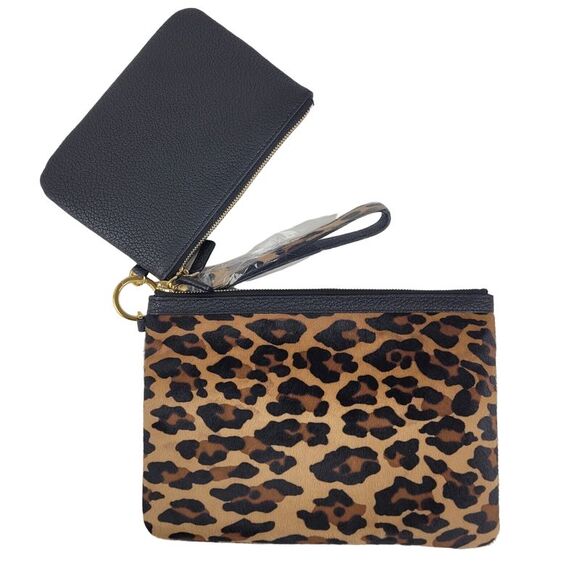 New MCM Women Brown Fur-Leather Cheetah Print Pouch Set - Picture 2 of 5